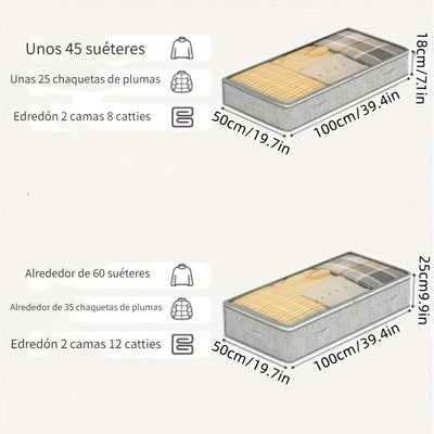 1 Bolsa de Almacenamiento Grande para Debajo de la Cama - Organizador Plegable de Poliéster Duradero con Cierre Seguro para Ropa, Edredones y Ropa de Cama | Contenedor Multifuncional Ahorrador de Espacio, Organizador de Mantas | Almacenamiento Plegable |