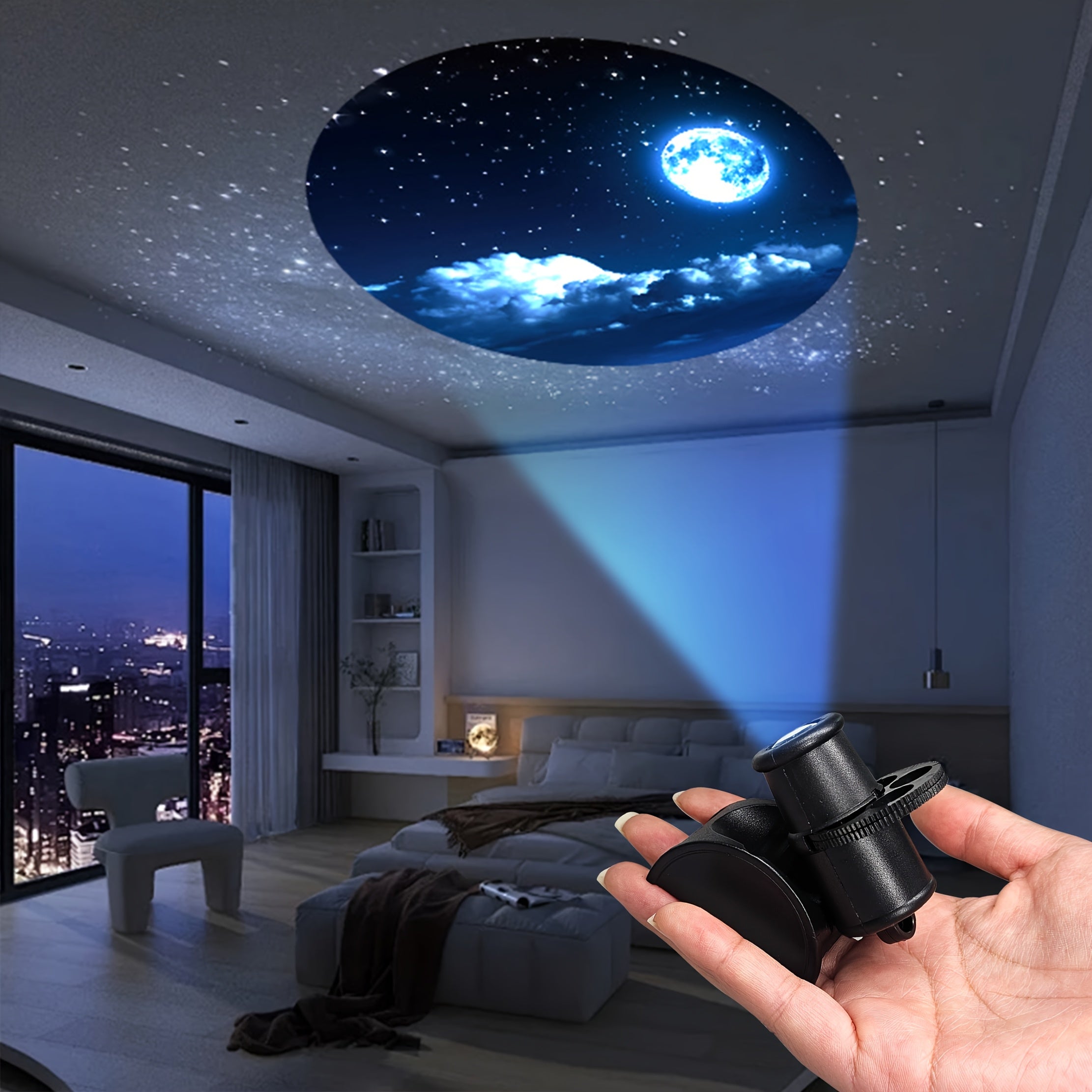1pc Lámpara de proyección de noche estrellada, 15 escenas HD LED Proyector de estrellas, recargable por USB, ≤36V, acabado barnizado, iluminación ambiental decorativa para techo de dormitorio, 15 escenas de cielo estrellado con constelaciones y planetas