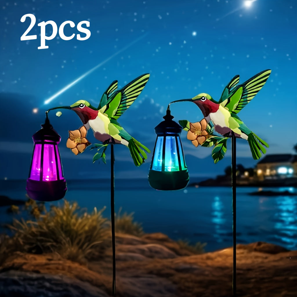 1 paquete o 2 paquetes de faroles coloridos de colibrí con energía solar, hermosas luces decorativas para jardín, luces colgantes de colibrí verde, ideales para decoración de jardín, patio, césped en días festivos, el mejor regalo para familiares y amigo