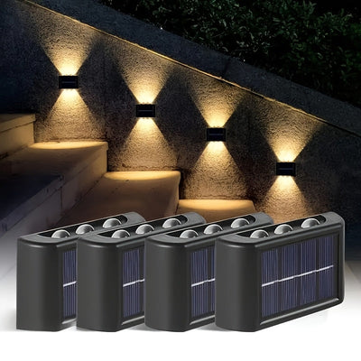 6 lámparas de pared LED, eficientes energéticamente, con carga solar, montaje semiempotrado, construcción de metal con pantalla de PVC, ideales para iluminación exterior e interior, lámparas de pared modernas, duraderas, apliques de pared para exteriores