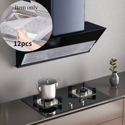 12 piezas de pantallas de filtro para campana de cocina - Alta absorción, fácil de instalar y reemplazar | Material de PE duradero, previene la acumulación de grasa | Ideal para extractores de humo de cocina doméstica, accesorios para campana de cocina