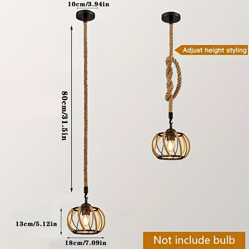 Arandela Colgante Industrial Moderna con Cuerda Tejida y Marco de Hierro - Lámpara Redonda Rústica para Comedor o Pasillo, Sin Bombilla Incluida, Compatible con 110V-220V, Iluminación Ambiental | Luces Decorativas Minimalistas | Arco Iris de Hierro, Deco