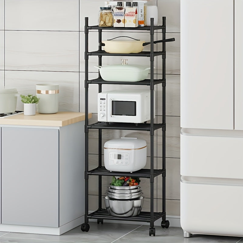 Estante rodante de 6 niveles con ruedas - Organizador ajustable de marco metálico y plástico para cocina, lavandería o dormitorio - Carrito móvil fácil de armar que ahorra espacio