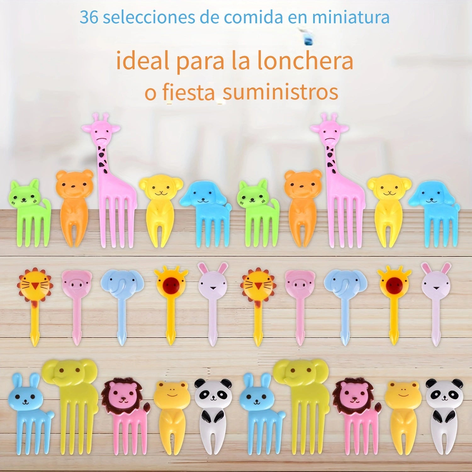 Juego de 36 piezas para decorar bento, tenedores mini de postre con diseño de animales, material plástico, para lonchera bento, regalo para fiestas