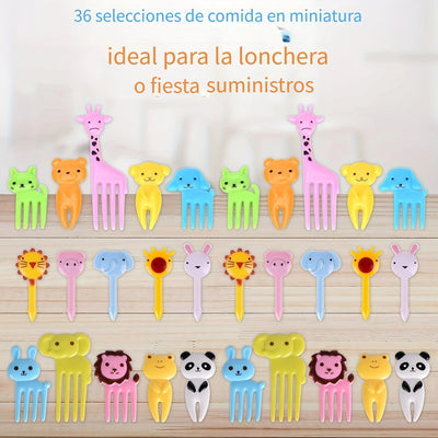 Juego de 36 piezas para decorar bento, tenedores mini de postre con diseño de animales, material plástico, para lonchera bento, regalo para fiestas
