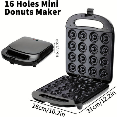 Hacedor de Donas Mini de 1000W, Capacidad para 16 Donas - Máquina de Donas para el Hogar - Superficie Eléctrica Antiadherente, Hacedor de Donas para Niños, Hace Donas Negras