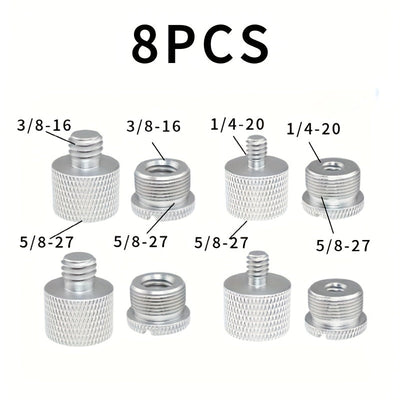 Conjunto de 8 Adaptadores de Tornillo para Micrófono de Aleación de Aluminio - Hembra de 5/8" a Macho de 3/8", Hembra de 3/8" a Macho de 5/8", Hembra de 5/8" a Macho de 1/4", Hembra de 1/4" a Macho de 5/8" - Conectores Roscados Duraderos para la Montaje