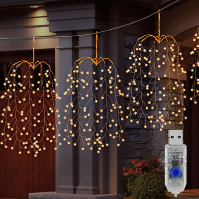 Juego de 3 Luces de Fuegos Artificiales USB para Exterior/Interior con 300 LED y Alambre de Cobre Flexible - 8 Modos de Iluminación, Decoraciones Colgantes para Jardín, Ideal para Dormitorio, Navidad, Fiesta, Boda, Techo, Alero, Año Nuevo (Batería No Inc