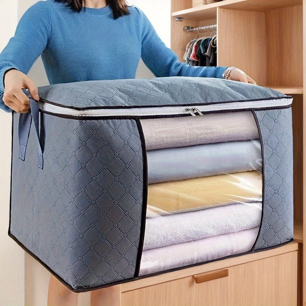 1pc Caja de almacenamiento de tela no tejida de gran capacidad, organizador portátil con cremallera que ahorra espacio para ropa, contenedor de decoración de interiores.
