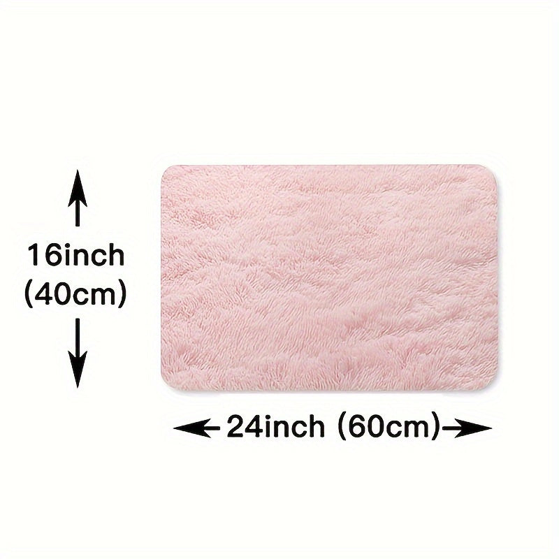 1 alfombra de peluche geométrica color rosa sólido, suave y adorable - Tapete de poliéster esponjoso, cálido y cómodo para dormitorios, porches, pasillos, salas, residencias - Estética única de decoración para el hogar, tapete para sala | Decoración mode