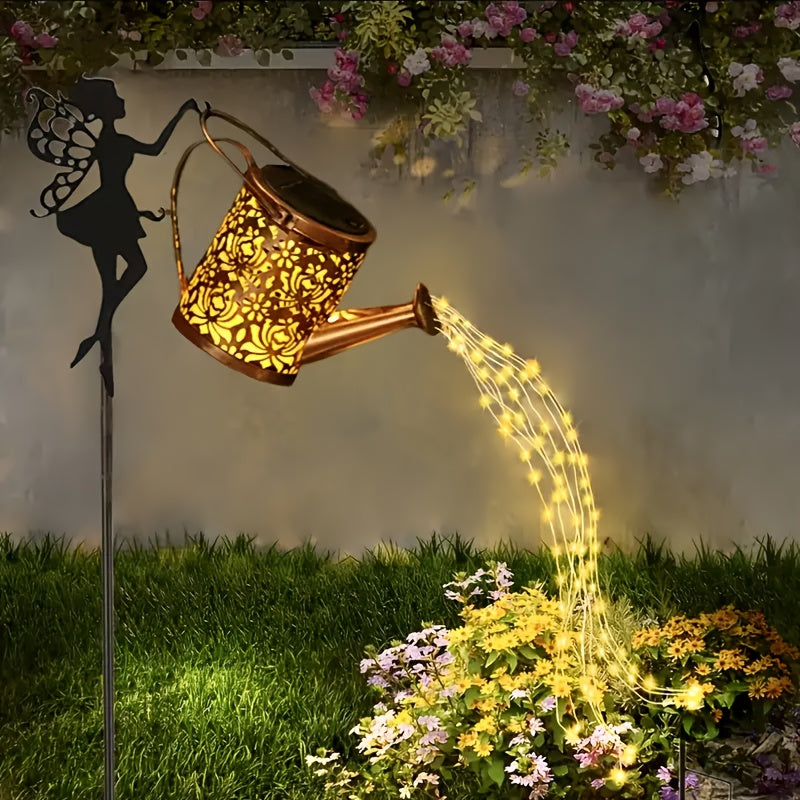 1 Luz solar para jardín con aspersor y luces LED, decoración metálica exterior ideal para césped, patio y fiestas, regalo perfecto para mamá, vecinos y amigos