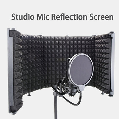 Pantalla de reflexión para micrófono de estudio con triple aislamiento acústico, cubierta plegable para micrófonos con rosca de 3/8" y 5/8", ideal para estudios de grabación, podcasts, canto y transmisiones