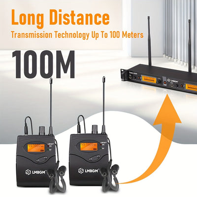 Sistema de Monitores Intraurales Inalámbricos UHF LMBGM AR2090 - Doble Canal, Control Táctil, Ideal para Músicos de Escenario y Estudio (Incluye 2 Cinturones y Transmisor), LMGBM