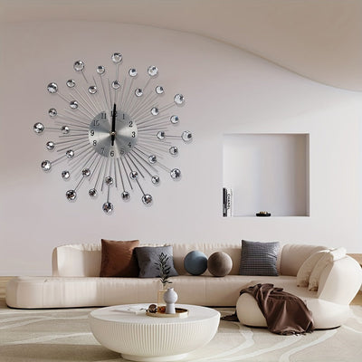 1 reloj de pared con diseño de noche estrellada - Reloj digital de metal silencioso con indicador de fase lunar, marco de metal redondo para decoración de sala de estar y comedor, funcionamiento con batería (AA no incluidas), decoración lunar