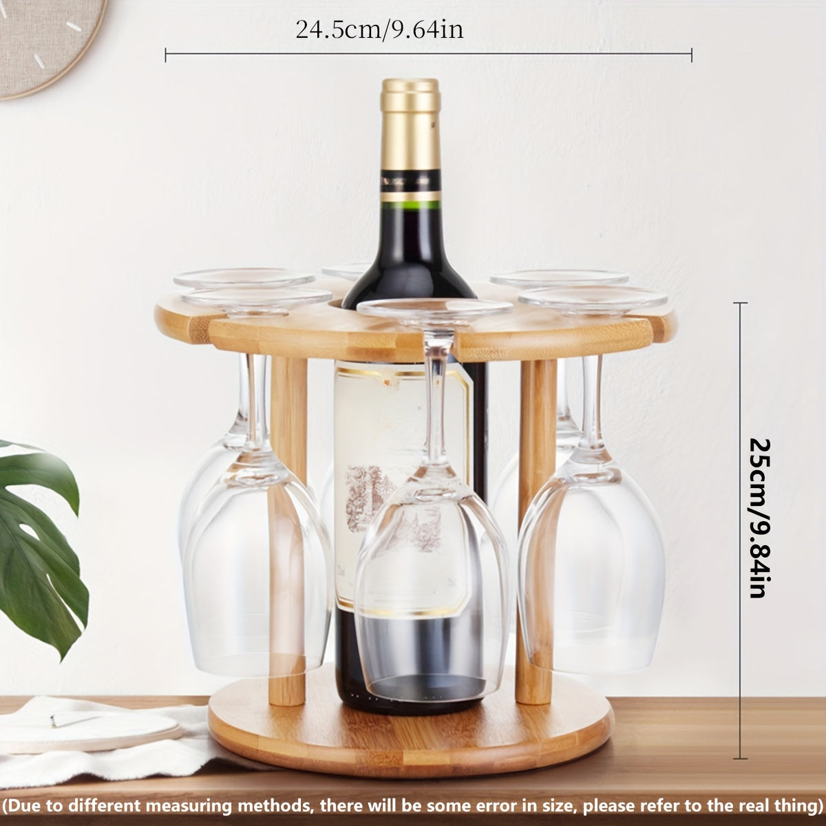 Soporte Elegante para Copas de Vino de Bambú - Diseño Redondo de Doble Capa para Decoración de Bar en Casa y Sala de Estar