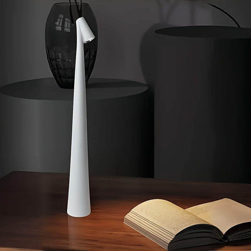 Lámpara de mesa de carga USB de estilo Art Deco, moderna y sencilla, apariencia de cepillo de dientes de lujo creativo, acabado mate, base de plástico laca, iluminación ajustable, control táctil, batería recargable de litio de 1200mAh, con cable