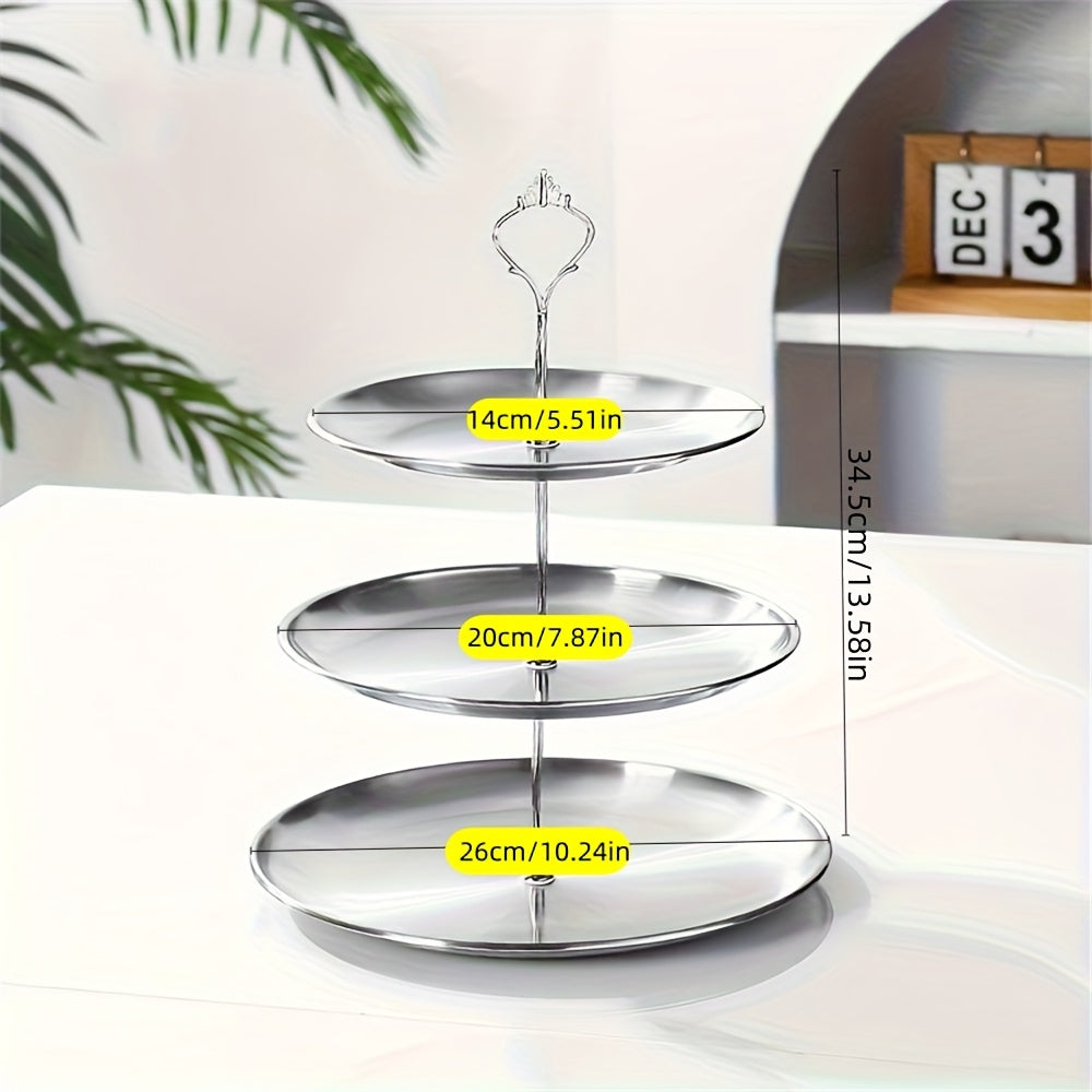 Soporte para frutas y postres de acero inoxidable dorado de 3 niveles, estilo coreano elegante, bandeja para servir bocadillos, pasteles y aperitivos, ideal para fiestas y uso en el hogar, soporte para postres | Bandeja escalonada | Construcción en acero