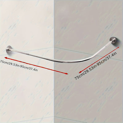1pc Barra de Cortina de Esquina Ajustable sin Taladro - Organizador de Baño Montado en Pared, Acero Inoxidable Resistente al Óxido para Baño y Vestidor, Diseño Moderno, Acabado Metálico Elegante, Construcción Duradera