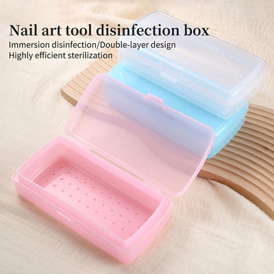 1 caja de esterilización de uñas - bandeja de almacenamiento de esterilización rápida con compartimentos, ideal para uso en salones de uñas y organización de decoración, material PP duradero, transparente rosa/azul/verde, accesorios de arte de uñas