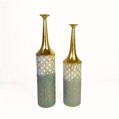 Juego de 2 Grandes Jarrones Decorativos Altos para Suelo - 23.4/26 pulgadas, Gran Jarrón Costero para Decoración del Hogar en la Sala de Estar, Jarrones Rústicos de Flores Metálicos para Planta y Casa de Campo