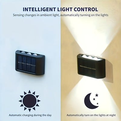 Lámparas solares para exterior con 6 LED, paquete de 2 piezas. Incluye 6 luces LED, 2 modos de iluminación, sin necesidad de carga, fácil instalación y no daña la pared