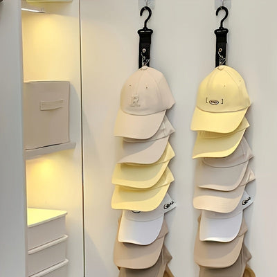 1pc Estante de sombreros de lona para montaje en pared, portátil, con 8 clips, 16 capacidad de almacenamiento colgante para gorras de béisbol