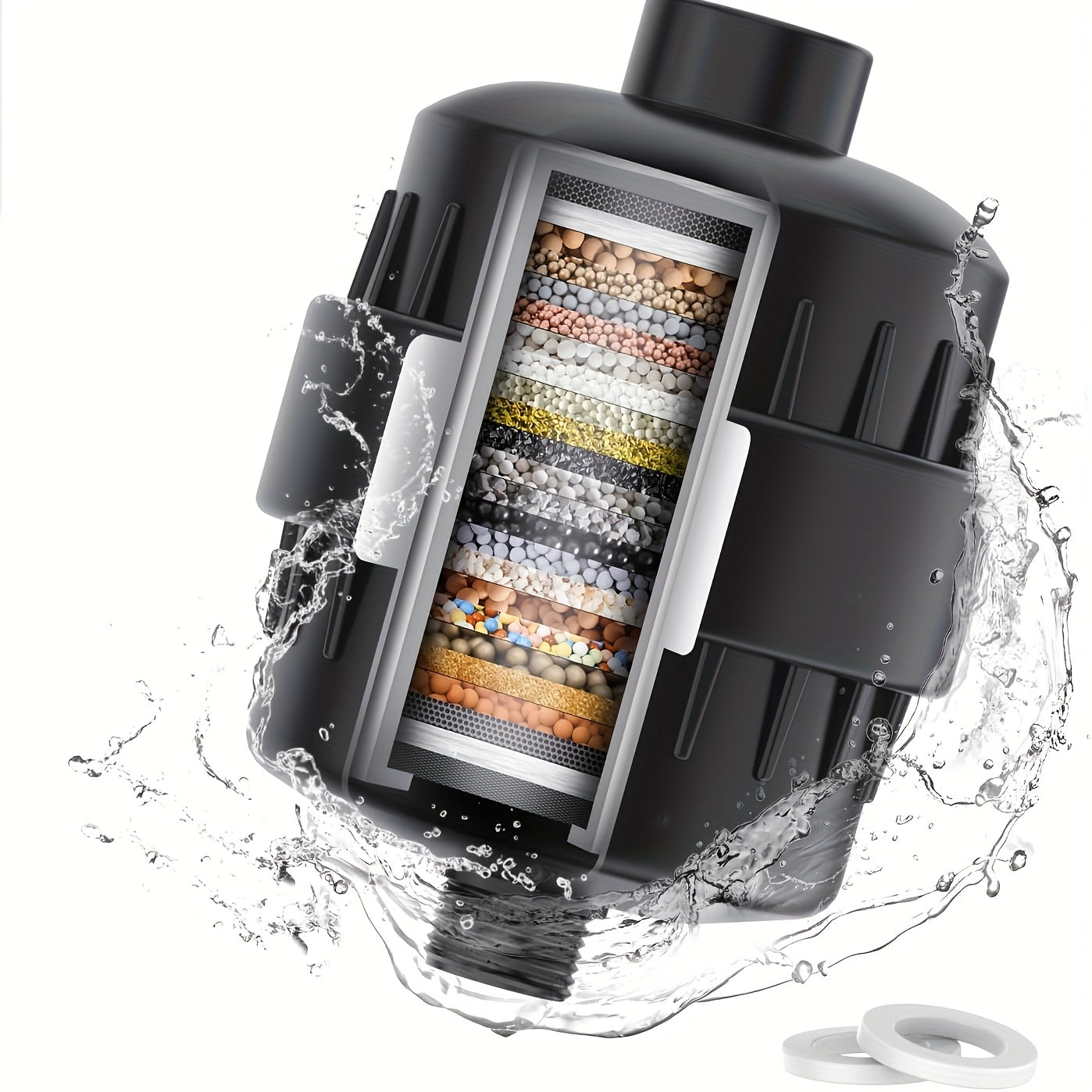 1pz Cabezal de Ducha con Filtro de Agua de 20 Niveles - Sistema de Filtración Multietapa Duradero en ABS Elimina Cloro, Metales Pesados y Olores, Diseño de Alta Presión, Instalación Fácil Color Beis Claro para un Cabello Saludable