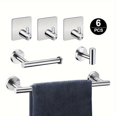 Juego de accesorios para baño, 6 piezas, barra para toallas y soportes, montaje en pared, acero inoxidable, color negro mate, 16 pulgadas