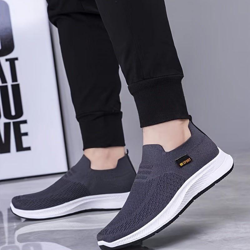 Tenis casuales slip-on para hombre, transpirables y ligeros, con suela de goma duradera, diseño de punta redonda y corte bajo, ideales para primavera, verano y otoño, color gris oscuro, calzado cómodo y flexible para el día a día