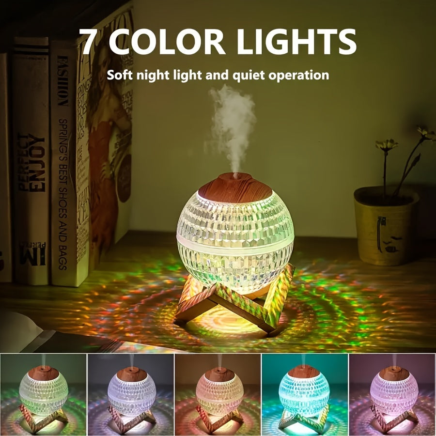Humidificador de lujo con cristales de colores y conexión USB, capacidad de 350 ml - Purificador de aire con niebla nano silencioso, ideal para ambiente romántico e hidratación, sin batería incluida