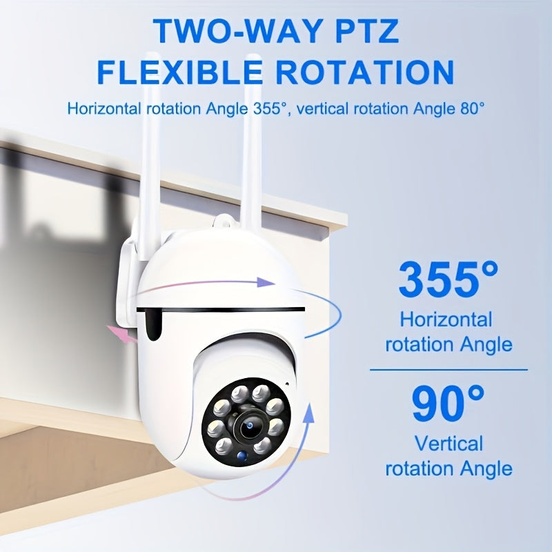 Camara de Seguridad Inteligente WiFi Inalámbrica 1080P Alta Definición: Pan/Tilt/Zoom 360°, Visión Nocturna en Color, Audio Bidireccional, Rastreo de Movimiento – Ideal para Monitoreo de Mascotas y Uso Interior/Exterior | Alimentación por USB