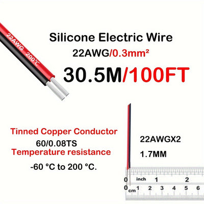 Cable de Altavoces de Silicona Premium 22AWG - Conexión de Audio de Bajo Voltaje de Alta Calidad para Sistemas de Auto o Cine en Casa - Conector Macho a Macho con Aislamiento Duradero y Diseño Flexible para Fácil Instalación