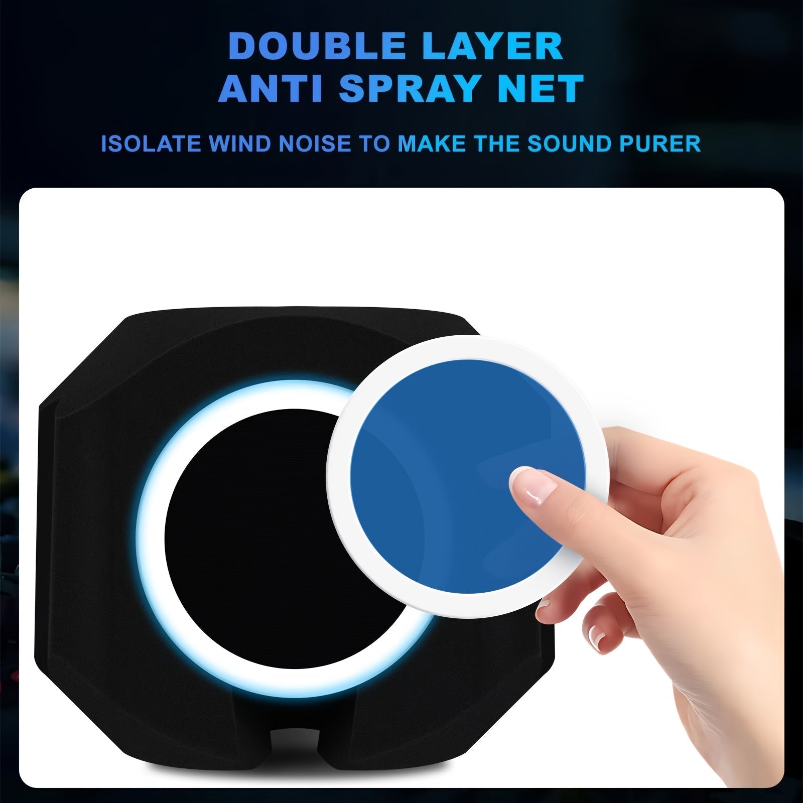Protector de Viento para Micrófono XGeS con Filtro Antipop y Bola Aislante - Cubierta Reductora de Ruido de Esponja de Alta Densidad de 5 Lados para Estudio y Grabación en Computadora, con Detalle Azul, Mejora la Claridad del Sonido, Escudo de Aislamient