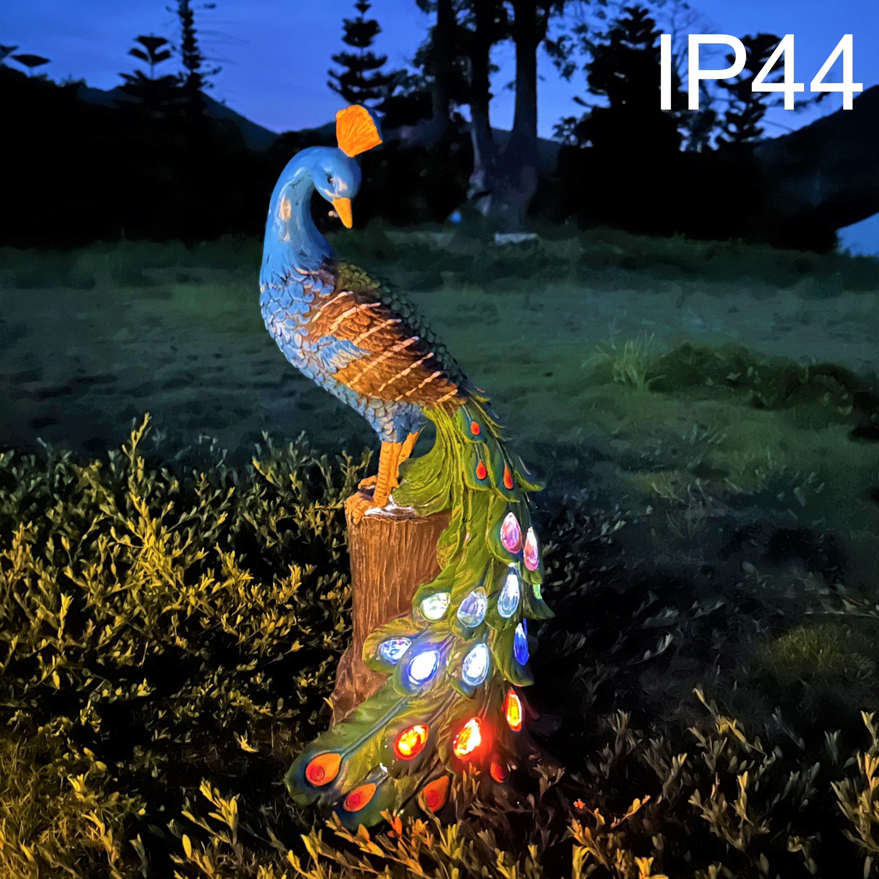 1 estatua de pavos reales con energía solar y detalles de resina coloridos - Decoración de paisaje al aire libre IP44, ideal para jardín, césped y ambiente de fiesta, regalo perfecto para el Día de la Madre, decoración de jardín | Diseño vibrante de pavo