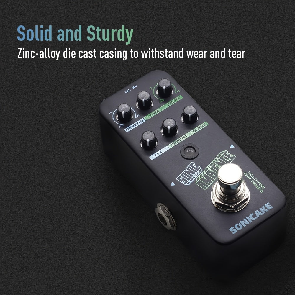 Pedal SONICAKE de Retardo y Reverb - Pedal de Efectos para Guitarra/Bajo con Temporizador Táctil, 4 Modos de Retardo y 4 Modos de Reverb, Diseño Vintage en , Construcción Robusta, para Guitarra Eléctrica, Bajo, Grabación en Estudio y Presentaciones en Vi