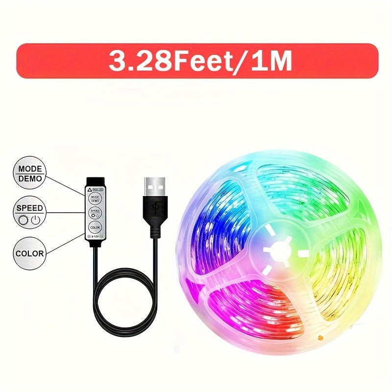 1pc Tira de Luz LED - USB RGB 5050 Tira de Color, Brillo Ajustable, Rojo, Material de Cobre, con Atenuador, Instalación de Escritorio, para Hogar, Dormitorio, Fiesta de Temporada, Decoraciones Festivas, No Requiere Batería, Alimentación por Cable, Perfec