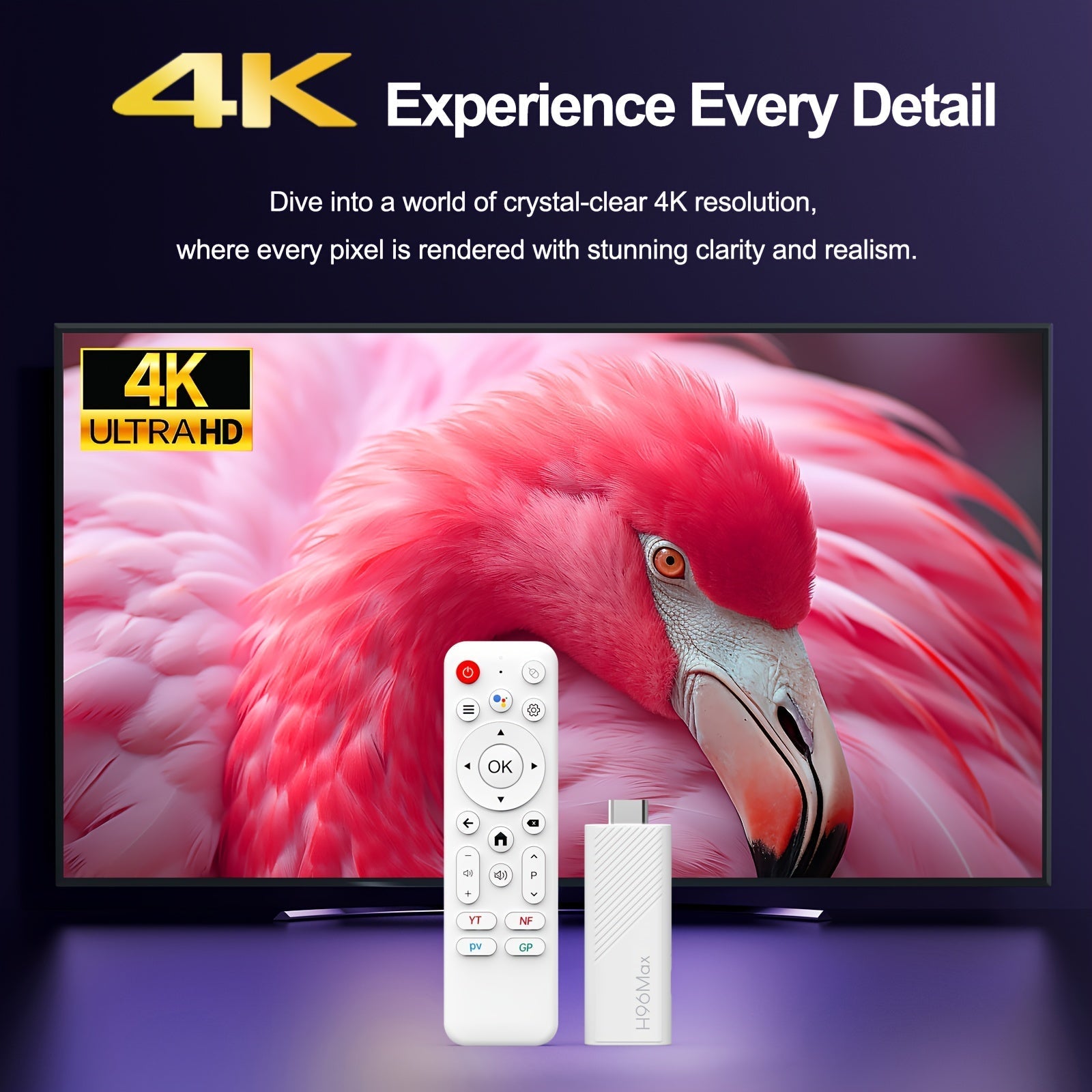 H96Max H313 TV Stick Android 4K - Wi-Fi 6, 2.4G y 5G, USB 2.0, sin batería, control remoto, resolución 4K, Android 14, sistema de entretenimiento, alimentación por USB