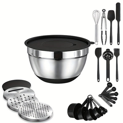 Juego de 22/32 tazones de acero inoxidable con tapa y rallador, anidables, antióxido, aptos para hornear, preparar, cocinar, mezclar ensaladas, servir alimentos, lavavajillas seguro, varios tamaños, ideal para Navidad, perfecto para Acción de Gracias