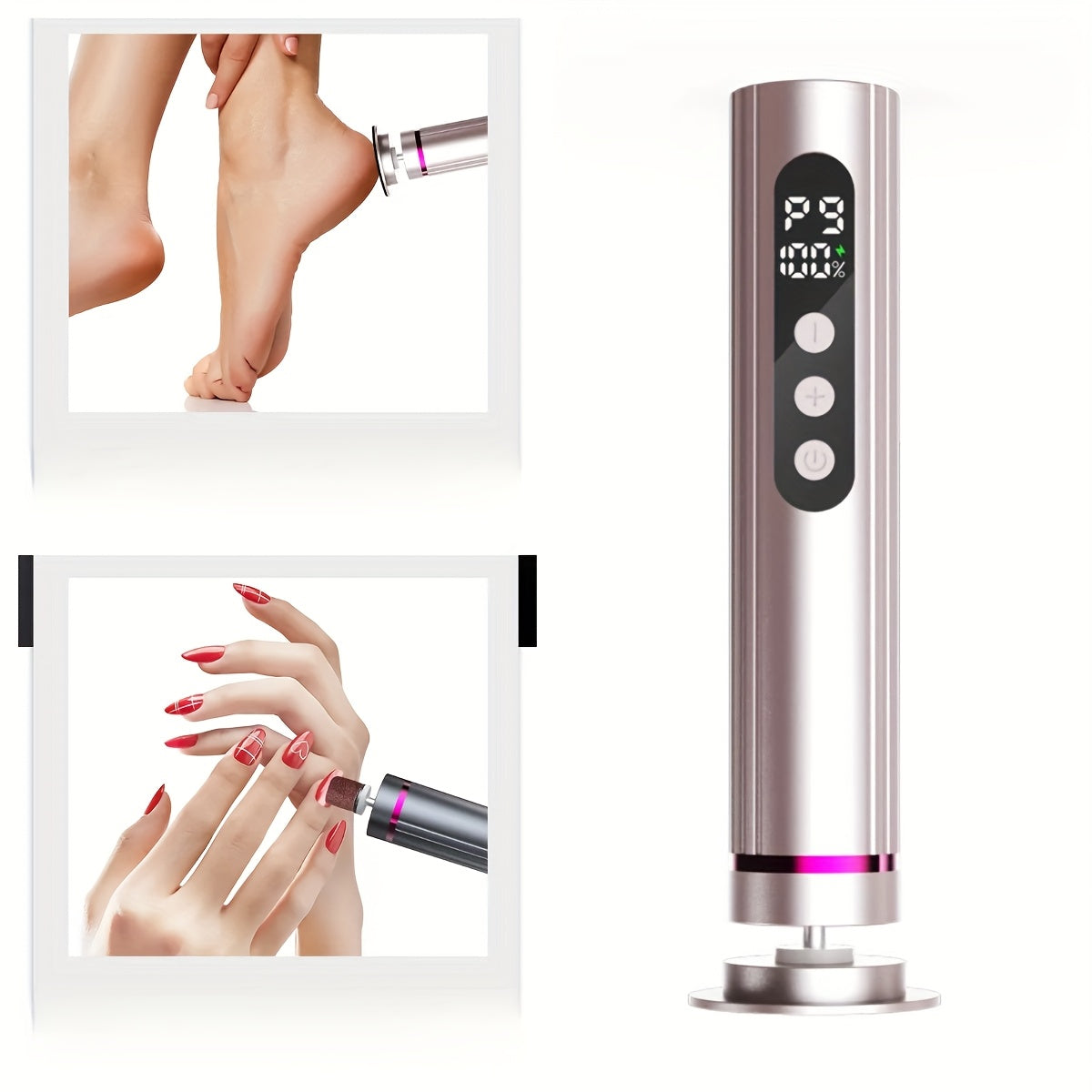 Limpiador Eléctrico de Pies 2 en 1 con 9 Velocidades, Eliminador de Callos y Uñas, Herramienta Lijadora para Pies con Disco de Papel de Lija de 2 Modos, Color Beige Claro Seco