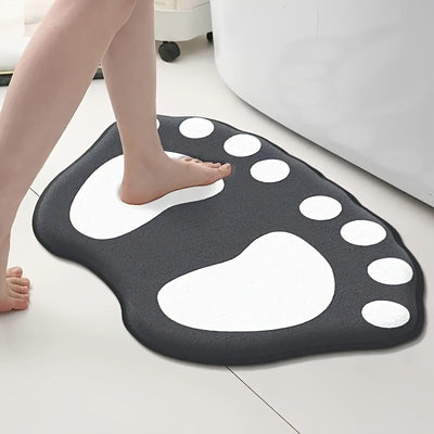 Alfombra de Baño Antideslizante de Franela con Diseño de Huellas - Suave, Absorbente y Ligera para Ducha, Bañera y Inodoro - y Blanco, 40x60cm (15.7x23.6 Pulgadas)