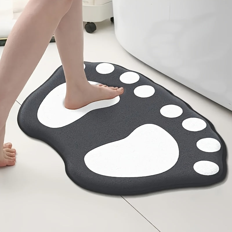 Alfombra de Baño Antideslizante de Franela con Diseño de Huellas - Suave, Absorbente y Ligera para Ducha, Bañera y Inodoro - y Blanco, 40x60cm (15.7x23.6 Pulgadas)