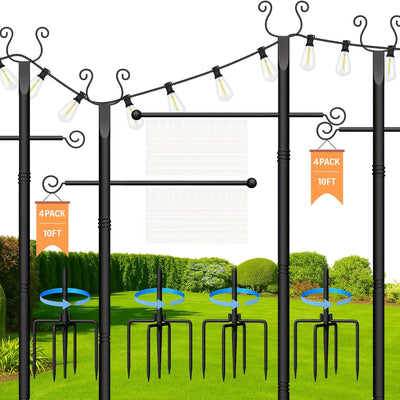 2 Paquetes de Columnas de Luces de Cuerda de Metal Pesado - 10 pies (3,05 metros) de Columnas Ajustables para Exteriores con Grueta, No Se Necesita Cableado para Patio, Muelle, Jardín, Boda - Columnas de Iluminación Duraderas y Resistentes al Tiempo, Dec