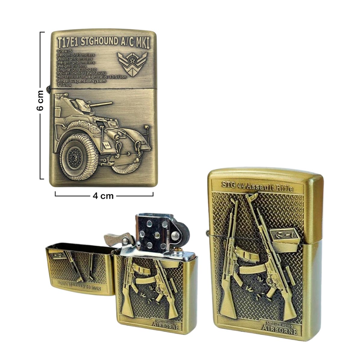 Encendedor x4 Mecheros Metálicos Vintage Recargable ENC04