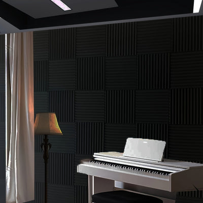 Conjunto de 48 Paneles de Pared Insonorizantes de Espuma Negra para Estudio, 12"x12"x1" - Espuma de Alta Densidad para Grabación y Absorción del Sonido, Ideal para Músicos