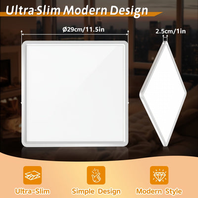 1 lámpara LED moderna para techo con luz nocturna, 30.48 cm, CCT seleccionable, 24W, 3000K/4000K/6500K, empotrable con borde iluminado, acabado en metal pulido, control remoto, temporizador, semiempotrada, pantalla de plástico, para cocina, dormitorio, c