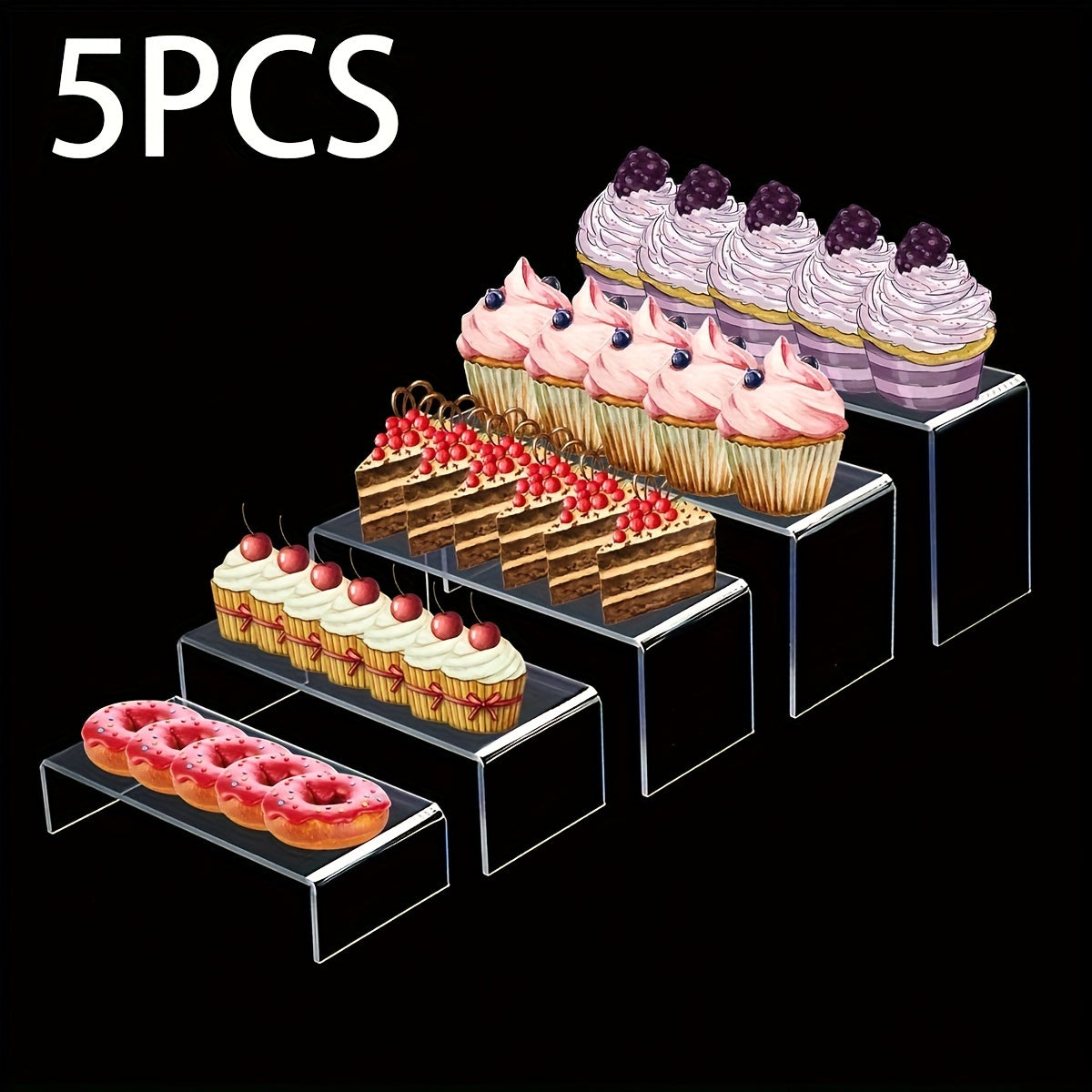 5 piezas Elegante Stand de Postre de Acetato para Bodas - Multiusos para Cupcakes, Sushi y Pastelería para Eventos Comerciales, Tardes de Té y más - Plato de Servicio de Plástico Duradero y Estilizado para Alimentos.
