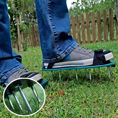 Par de Zapatos con Púas para Jardín - Aerador Manual de Suelo con Correas Ajustables, Clavos de Plástico/Metal Duraderos para el Cuidado del Césped y Trabajo en el Jardín - Herramienta para Aflojar la Tierra Uniformemente para Propietarios y Paisajistas