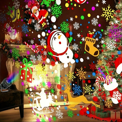 1 proyector LED navideño giratorio con diseños de Santa Claus, copos de nieve y motivos festivos, alimentado por USB, decoración para habitación, fiestas, celebraciones y ambiente navideño, iluminación versátil para interiores