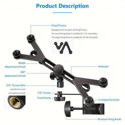 Soporte ajustable para tableta de 7-14 pulgadas con abrazadera giratoria de 360 grados para soporte de micrófono para iPad Pro Air Mini para Nexus para tabletas Samsung de 12.4'' Eid Al-Adha Mubarak