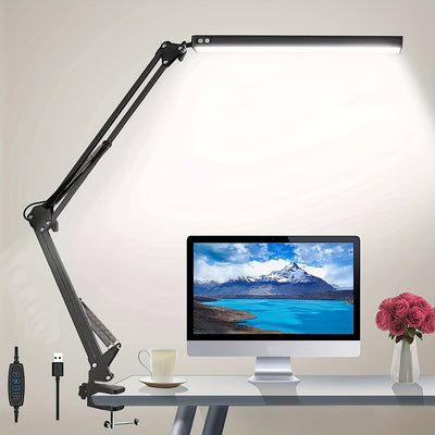 Linterna de Escritorio Ajustable con Cuello Flexible y 3 Modos de Iluminación, 10 Niveles de Brillo y Función de Memoria, Luz Metálica Alimentada por USB con Ajuste de Temperatura de Color para Oficina en Casa o Residencia Estudiantil, Regalo de Navidad